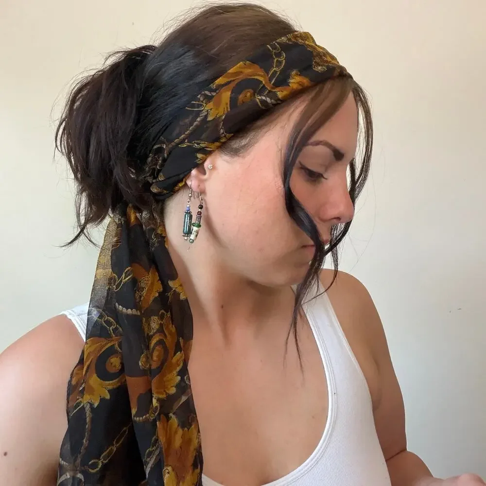 Vintage Brown & Gold Baroque Head Scarf